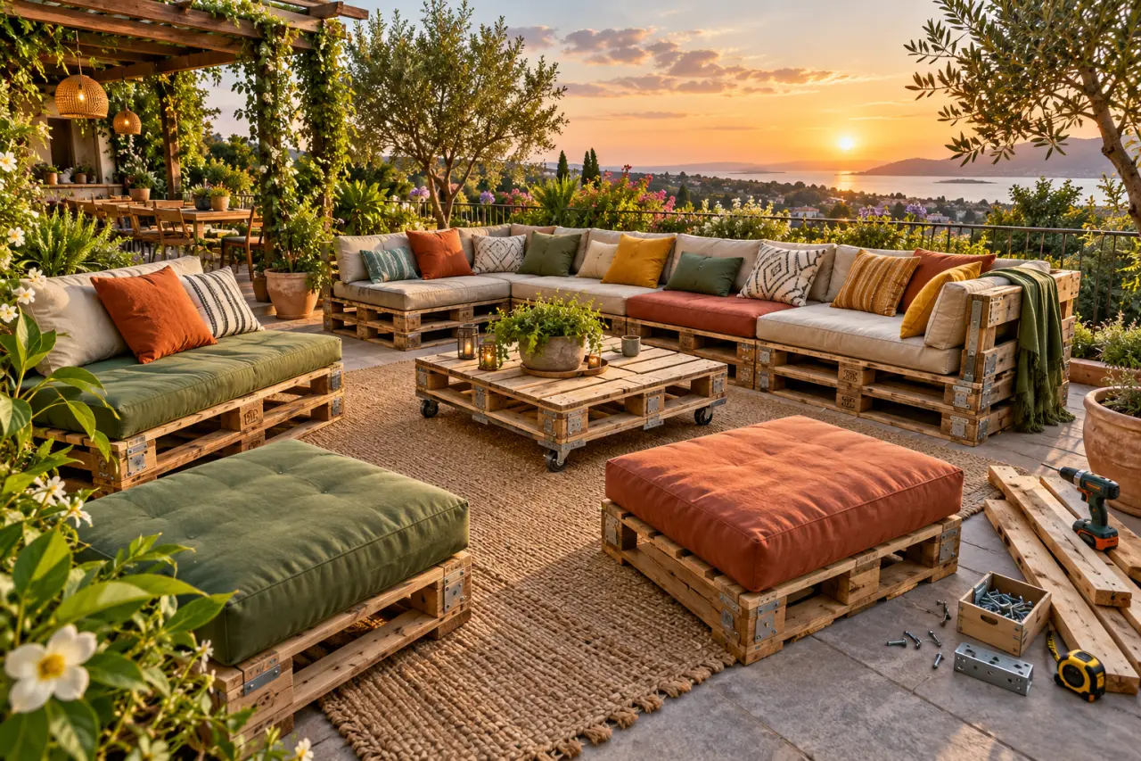 Meuble de jardin palette : un salon modulable, personnalisable et réparable