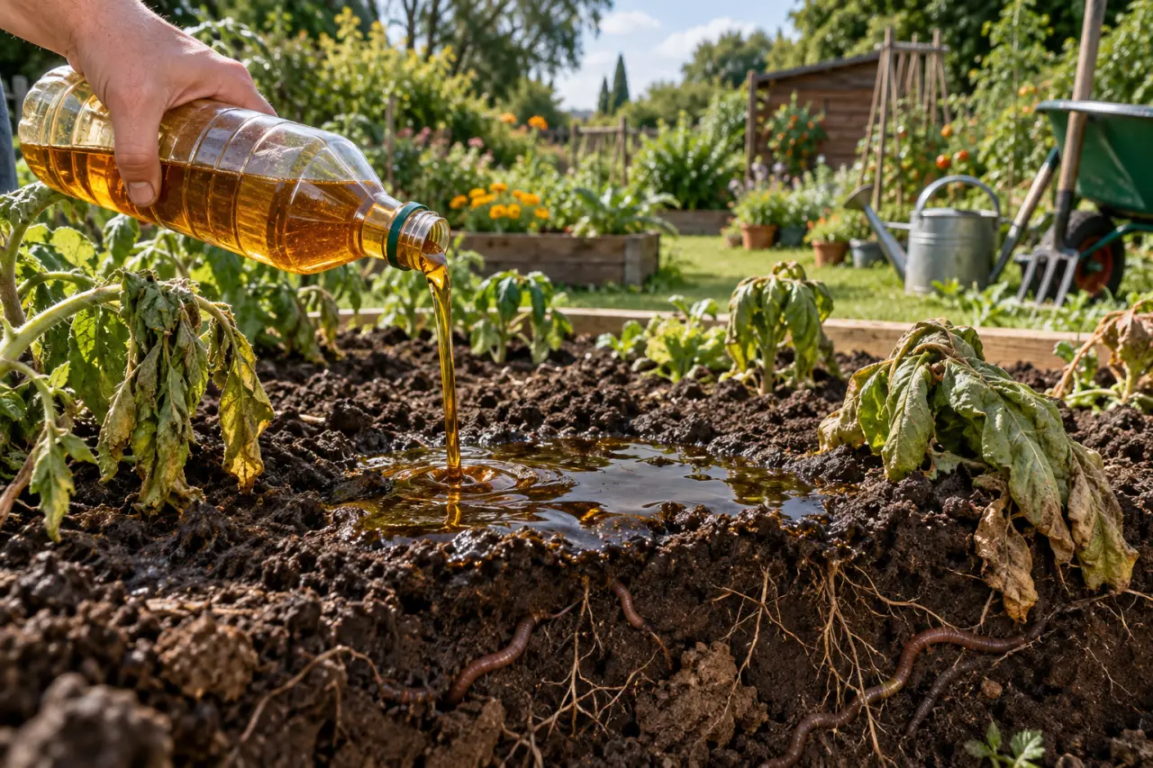 Jeter l’huile de friture dans le jardin : un geste qui asphyxie le sol