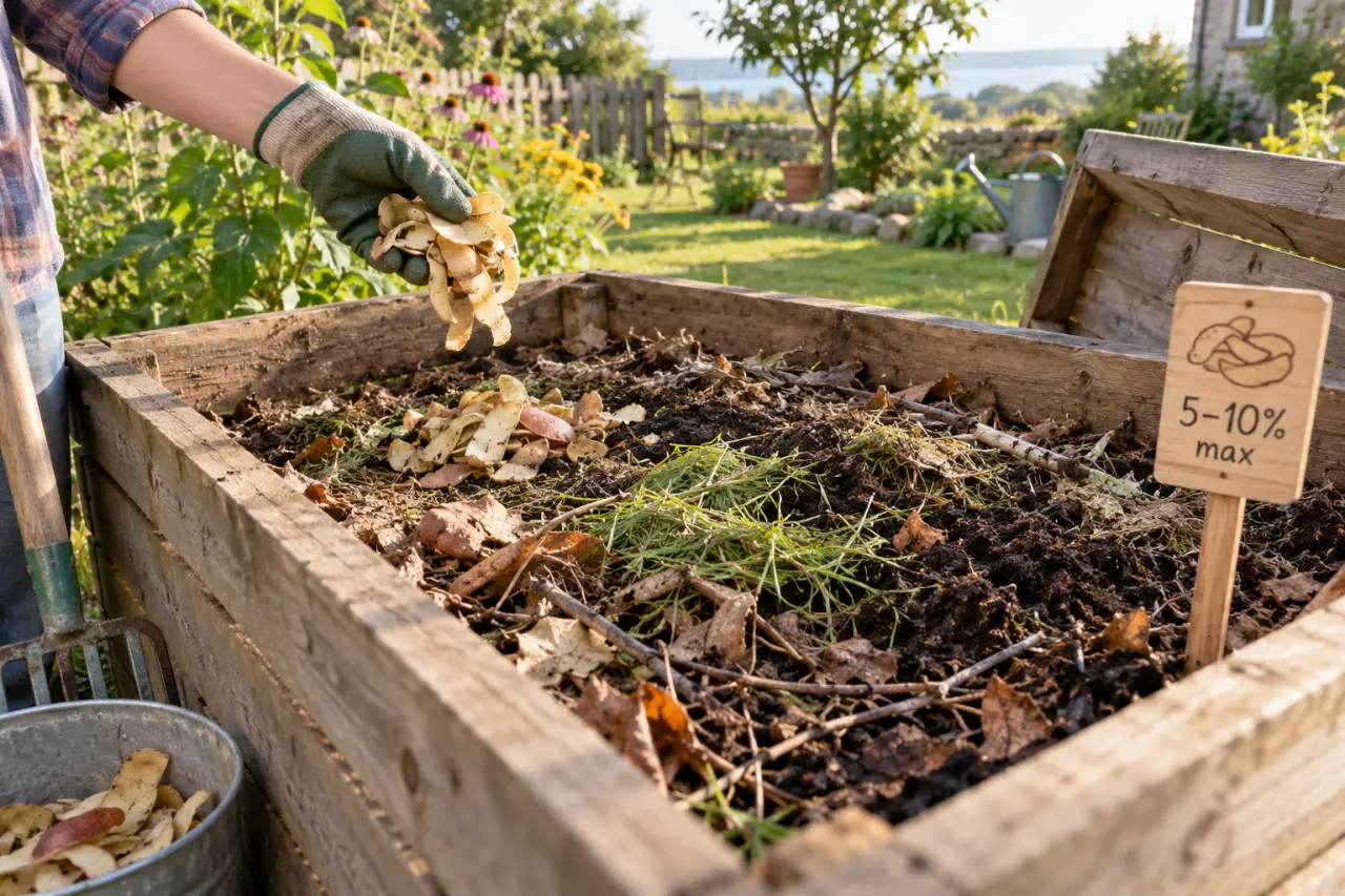 Épluchures de pomme de terre au compost : 5 à 10 % maximum pour éviter odeurs et repousses