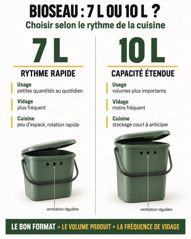 Infographie comparative pour choisir un bioseau de 7 ou 10 litres