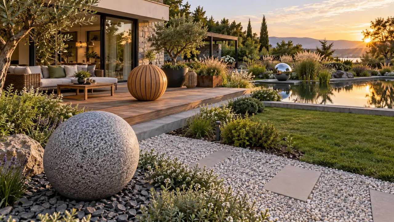 Quelle boule de décoration pour le jardin : granit, teck ou inox selon l’emplacement ?