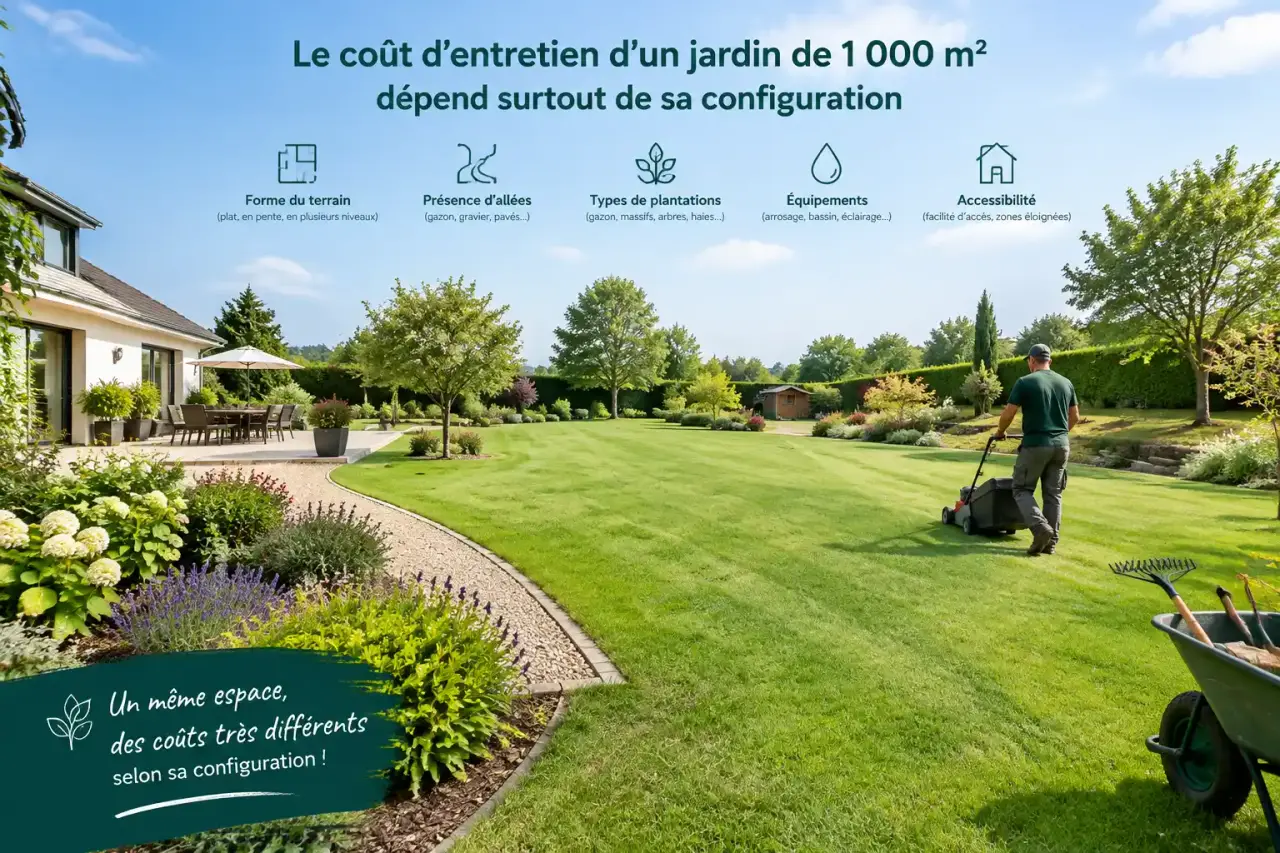 Le coût d’entretien d’un jardin de 1 000 m² dépend surtout de sa configuration