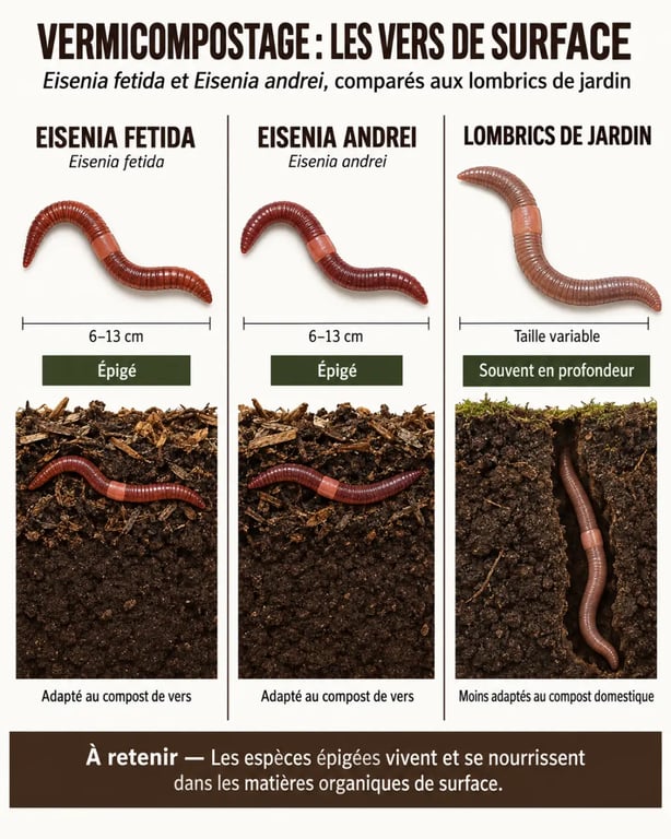 Infographie comparative des espèces utilisées pour le compost de vers
